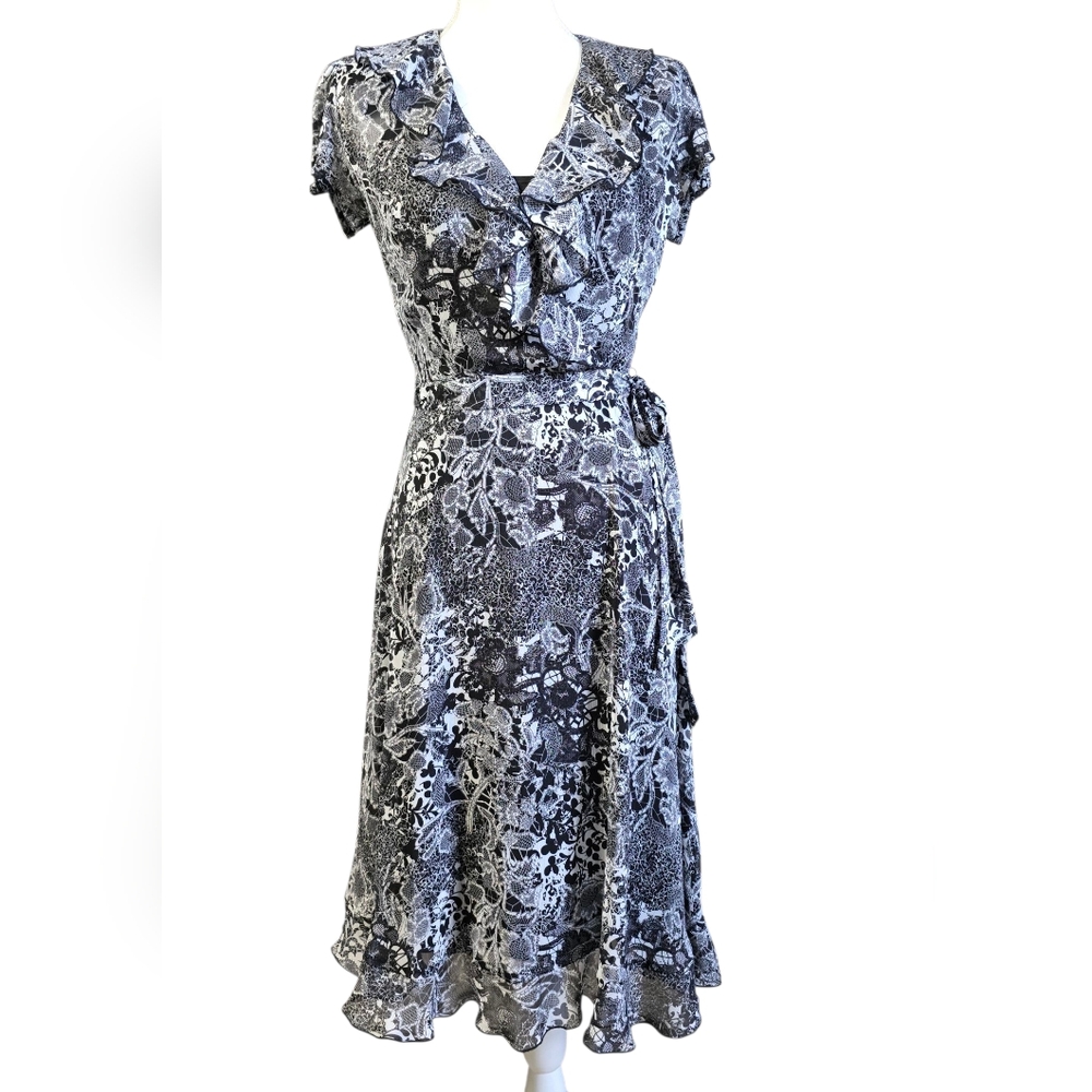 MSK Black and White Lace Print 2 In 1 Midi Dress